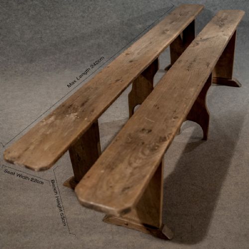 fig 1. Antique Pair of 8' Long Country Benches Pews English Victorian Pine c1900