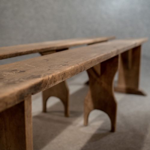 fig 2. Antique Pair of 8' Long Country Benches Pews English Victorian Pine c1900