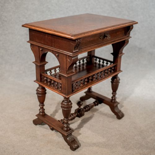 Antique French Sewing Box Work Table in Oak C1900