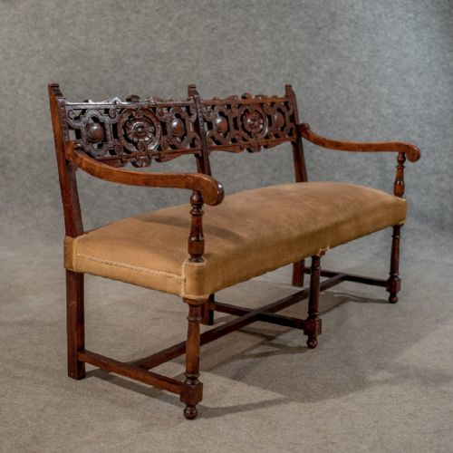 Antique Oak Settee Sofa Upholstered Bench 2 or 3 Seater Edwardian English C1910