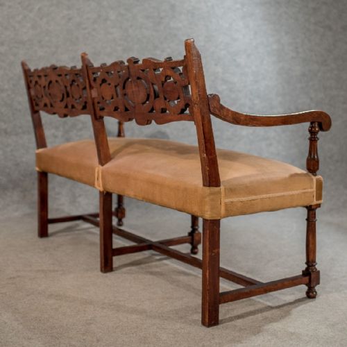 fig 3. Antique Oak Settee Sofa Upholstered Bench 2 or 3 Seater Edwardian English c1910
