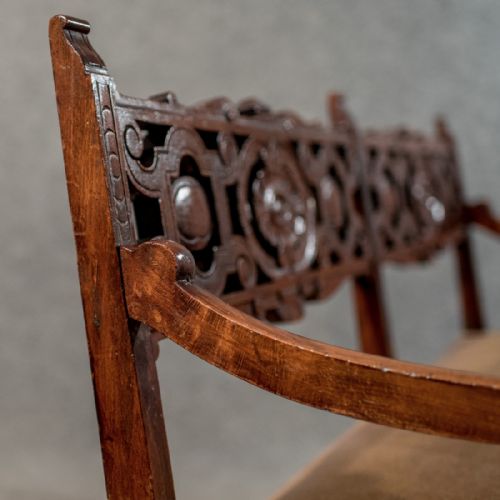 fig 5. Antique Oak Settee Sofa Upholstered Bench 2 or 3 Seater Edwardian English c1910