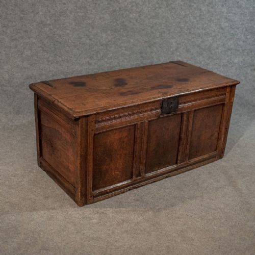 Antique Small Oak Coffer Chest Storage Trunk English C1700