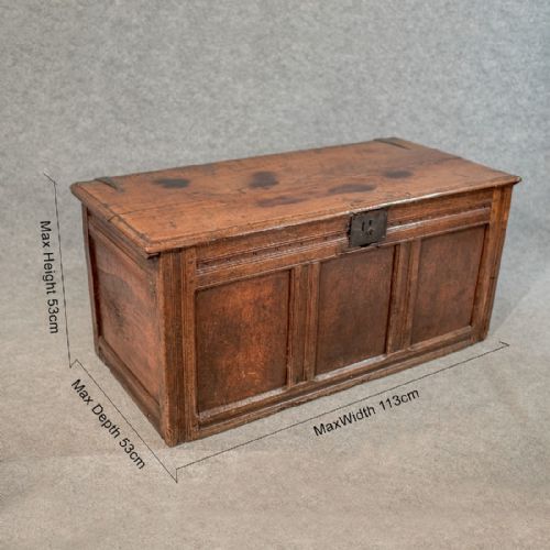 fig 1. Antique Small Oak Coffer Chest Storage Trunk English c1700