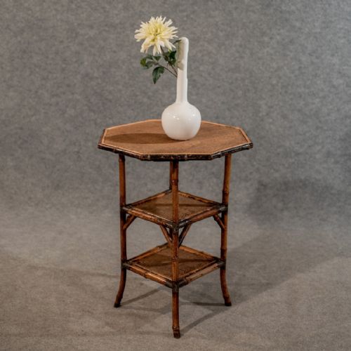 Antique Octagonal Bamboo Table Lamp Side Occasional Victorian C1900