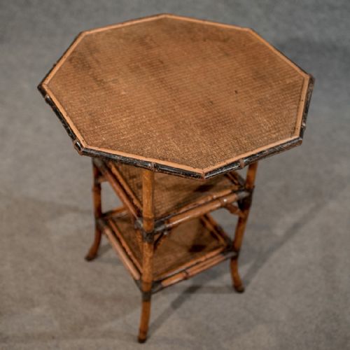 fig 2. Antique Octagonal Bamboo Table Lamp Side Occasional Victorian c1900