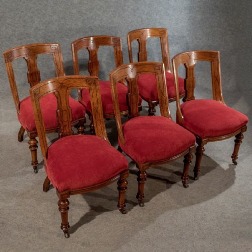 fig 2. Antique Oak Set of 6 Dining Chairs - Fine Quality English Victorian c1890