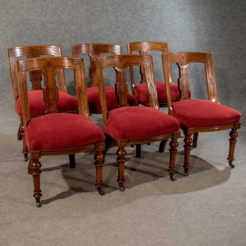 Antique Oak Set of 6 Dining Chairs - Fine Quality English Victorian C1890