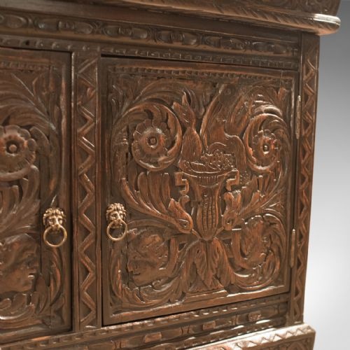 fig 1. Antique Oak Cabinet, Profusely Carved, C19th with C17th Elements