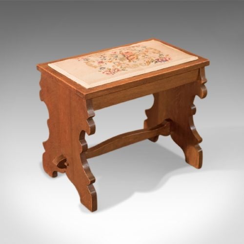 Antique Stool, Edwardian Oak Bench C.1910
