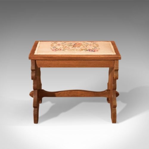 fig 1. Antique Stool, Edwardian Oak Bench c.1910