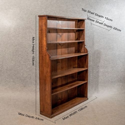 Antique Oak 5' Waterfall Open Bookcase Display Shelves Quality Victorian C1870