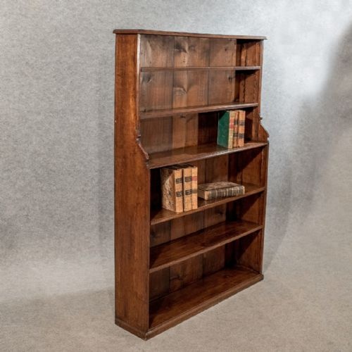 fig 1. Antique Oak 5' Waterfall Open Bookcase Display Shelves Quality Victorian c1870