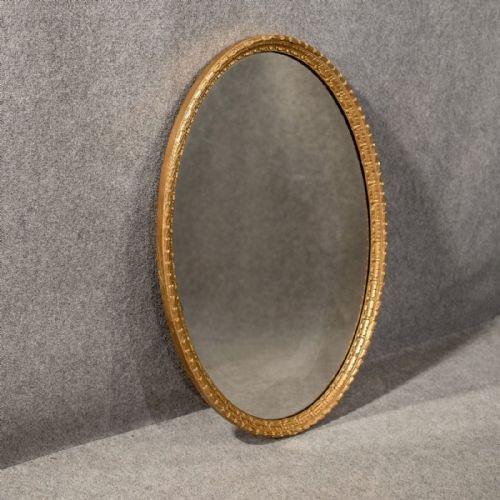 Antique Gilt Wood & Gesso Oval Wall Mirror 3' Over Mantle English Victorian C1890