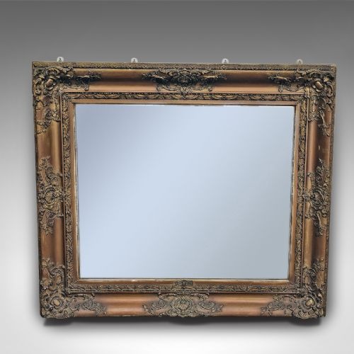 Antique Wall Mirror, Victorian, Gilt Gesso Overmantel Frame with Later Plate