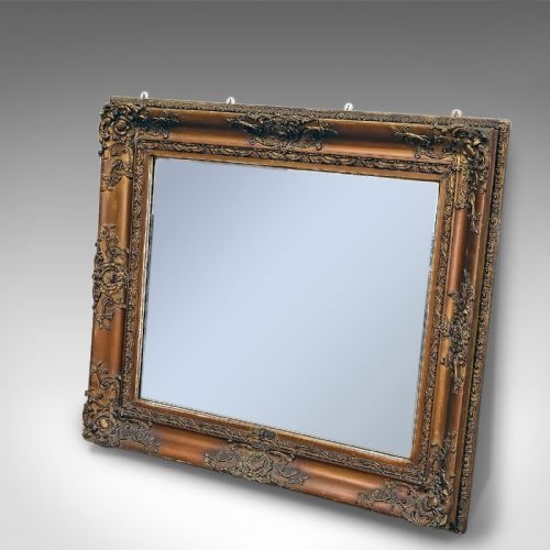 fig 1. Antique Wall Mirror, Victorian, Gilt Gesso Overmantel Frame With Later Plate