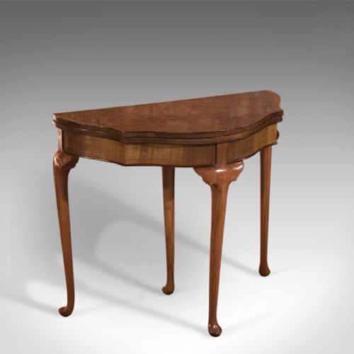 Antique Fold Over Card Table, Edwardian Walnut
