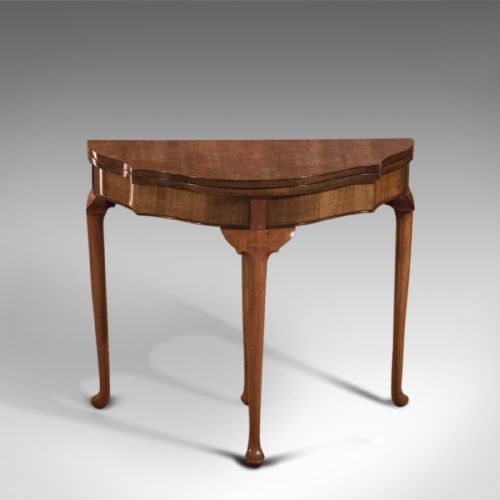 fig 1. Antique Fold Over Card Table, Edwardian Walnut