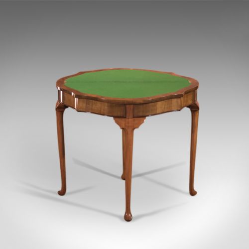 fig 2. Antique Fold Over Card Table, Edwardian Walnut