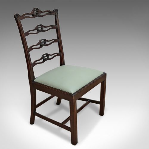 fig 1. Antique Dining Chairs, Set Of 6, Six, Victorian, Mahogany, Chippendale Revival