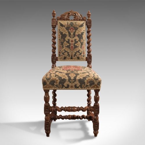 fig 2. Pair of Antique Hall Chairs, Victorian, Oak, Needlepoint c.1870