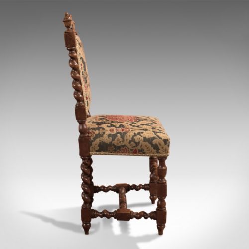 fig 4. Pair of Antique Hall Chairs, Victorian, Oak, Needlepoint c.1870
