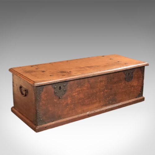 Antique Chest, Colonial Hardwood Trunk, Early C19th