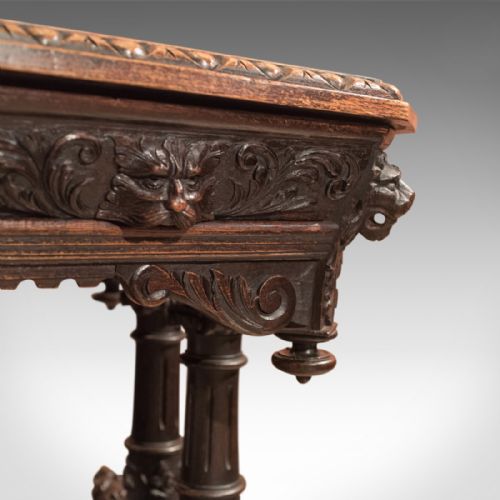fig 2. Antique Library Table, Victorian Carved Oak, Scottish c.1850