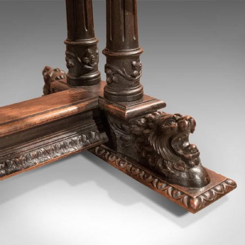 fig 3. Antique Library Table, Victorian Carved Oak, Scottish c.1850