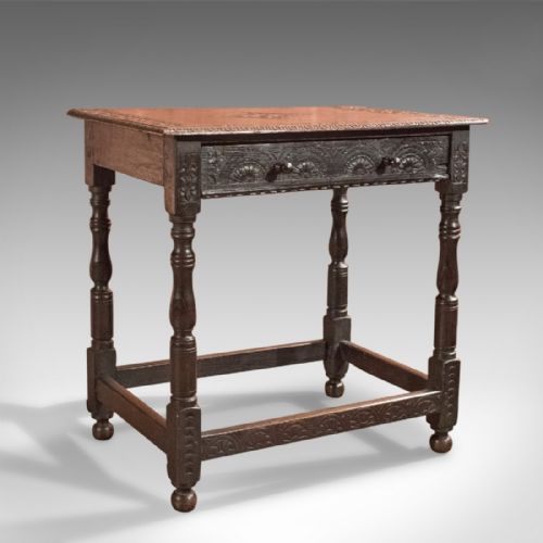 Antique Hall Table, Georgian Carved Oak, Circa 1800