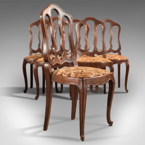 Set of 6 Antique French Dining Chairs, Country Oak Circa 1900