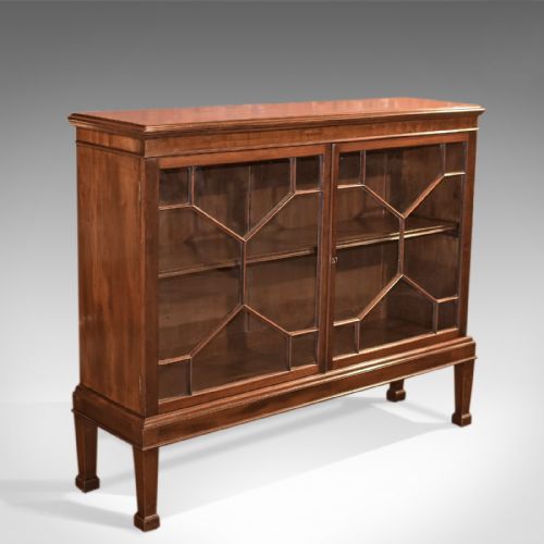 Antique Glazed Bookcase, Victorian Walnut C.1880