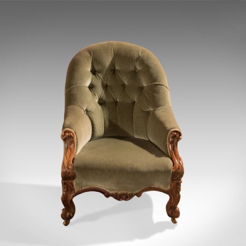 fig 1. Antique Salon Chair, Early Victorian, Button Back, Walnut, English, C.1840