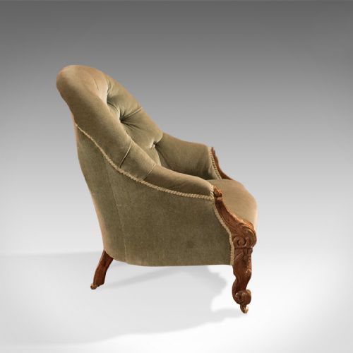 fig 2. Antique Salon Chair, Early Victorian, Button Back, Walnut, English, C.1840