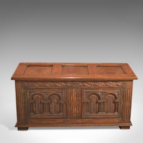fig 1. 18th Century Antique Coffer, English Oak Furniture