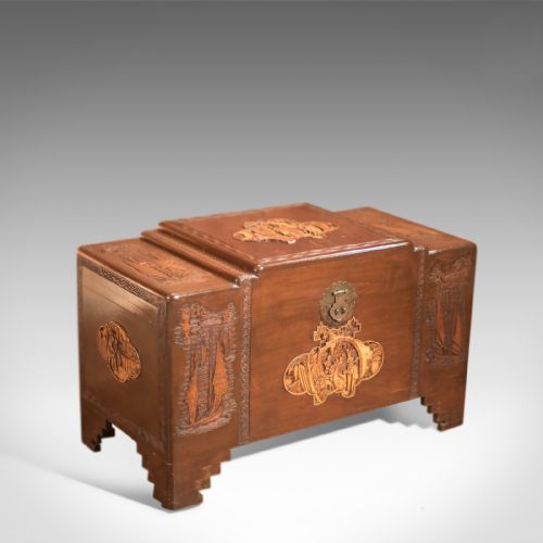 Antique Chest, Oriental Camphor Wood Trunk, 1930s