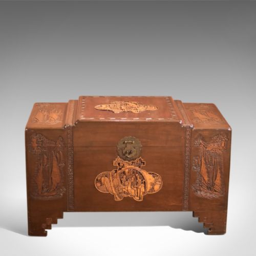 fig 1. Antique Chest, Oriental Camphor Wood Trunk, 1930s