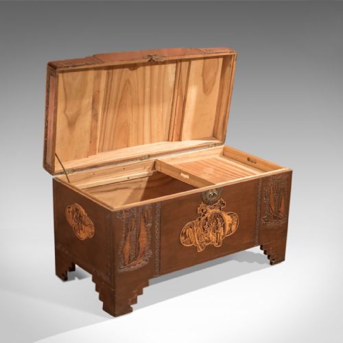 fig 2. Antique Chest, Oriental Camphor Wood Trunk, 1930s