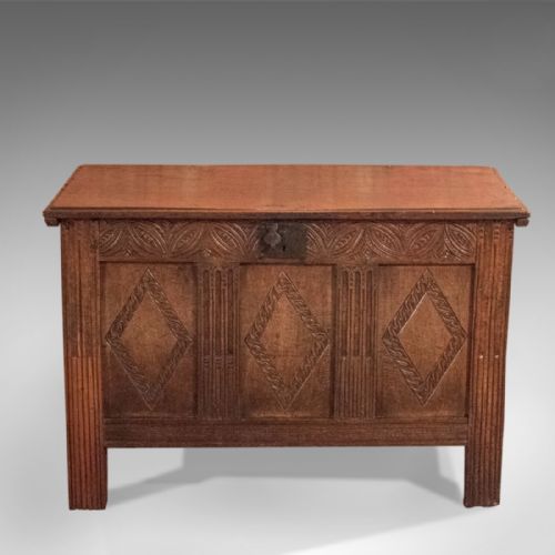 fig 1. 17th Century Oak Panelled Antique Coffer