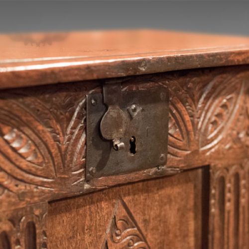 fig 2. 17th Century Oak Panelled Antique Coffer