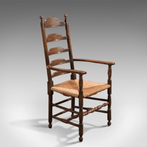 Antique Elbow Chair, Dining Ladder-back C.1900