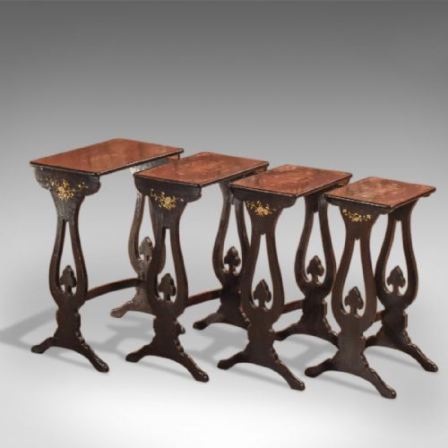 Japanned Antique Nest of 4 Tables, Victorian C.1880