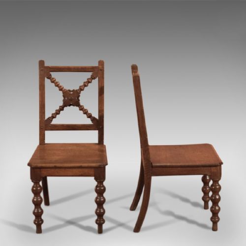 fig 1. Late Victorian Pair of Oak Antique Hall Chairs