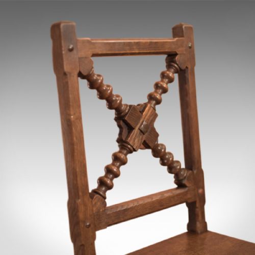fig 2. Late Victorian Pair of Oak Antique Hall Chairs