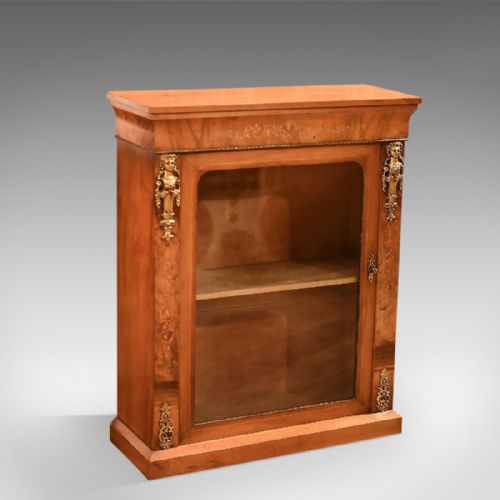 Antique Pier Cabinet, Victorian Burr Walnut C.1850