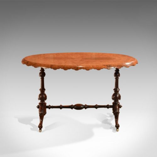 fig 1. Antique Stretcher Table, Victorian Burr Walnut c.1860
