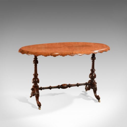 fig 2. Antique Stretcher Table, Victorian Burr Walnut c.1860