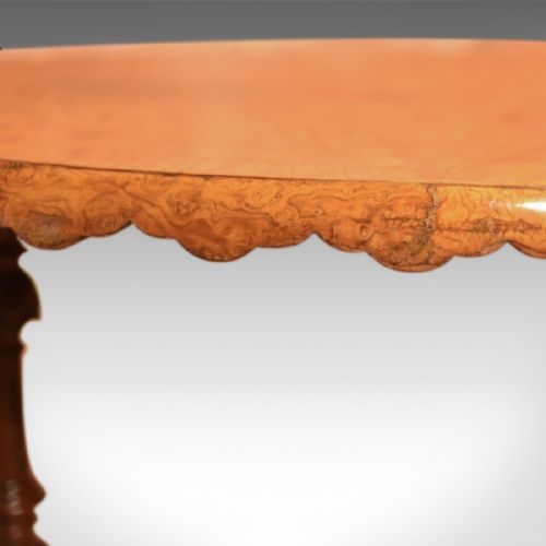 fig 3. Antique Stretcher Table, Victorian Burr Walnut c.1860