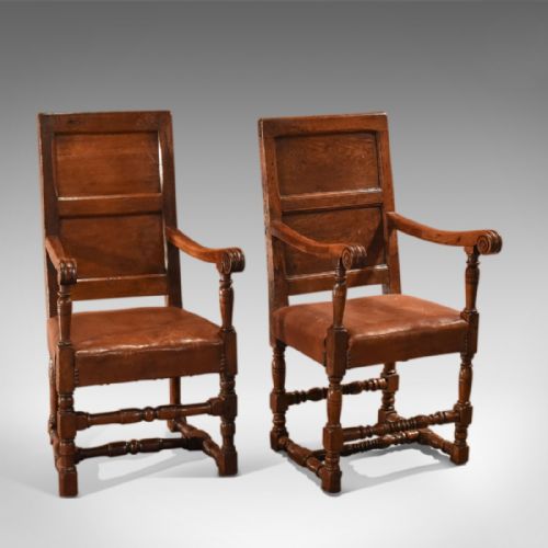C18th and Later Pair of Similar Panel Back Antique Armchairs