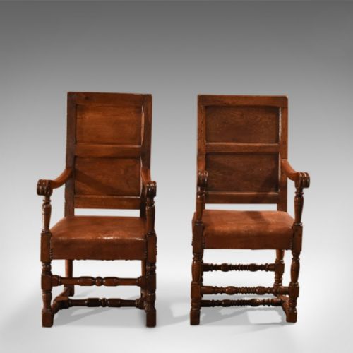 fig 1. C18th and Later Pair of Similar Panel Back Antique Armchairs